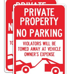 (2 Pack) Private Property No Parking - Violators Will Be Towed Away at Vehicle Owner's Expense Sign, Reflective .40 Rust Free Aluminum 14 x 10, UV Protected, Weather Resistant, Waterproof, Durable Ink