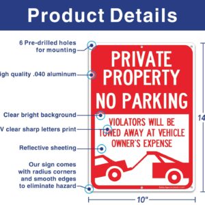 (2 Pack) Private Property No Parking - Violators Will Be Towed Away at Vehicle Owner's Expense Sign, Reflective .40 Rust Free Aluminum 14 x 10, UV Protected, Weather Resistant, Waterproof, Durable Ink