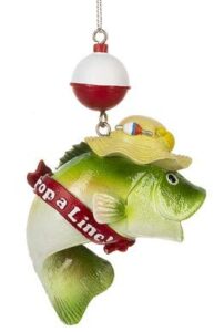 drop a line big mouth bass fish christmas tree ornament