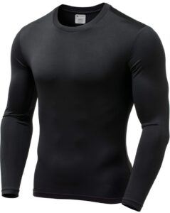 9m mens ultra soft thermal shirt - compression baselayer crew neck top - fleece lined long sleeve underwear, black, large