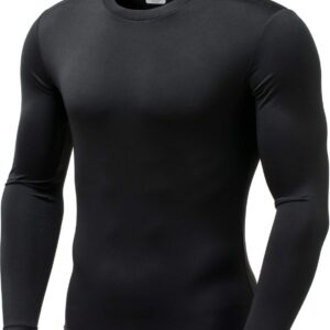 9M Mens Ultra Soft Thermal Shirt - Compression Baselayer Crew Neck Top - Fleece Lined Long Sleeve Underwear, Black, Large