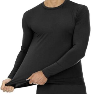 9M Mens Ultra Soft Thermal Shirt - Compression Baselayer Crew Neck Top - Fleece Lined Long Sleeve Underwear, Black, Large