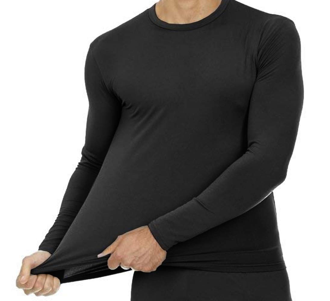 9M Mens Ultra Soft Thermal Shirt - Compression Baselayer Crew Neck Top - Fleece Lined Long Sleeve Underwear, Black, Large