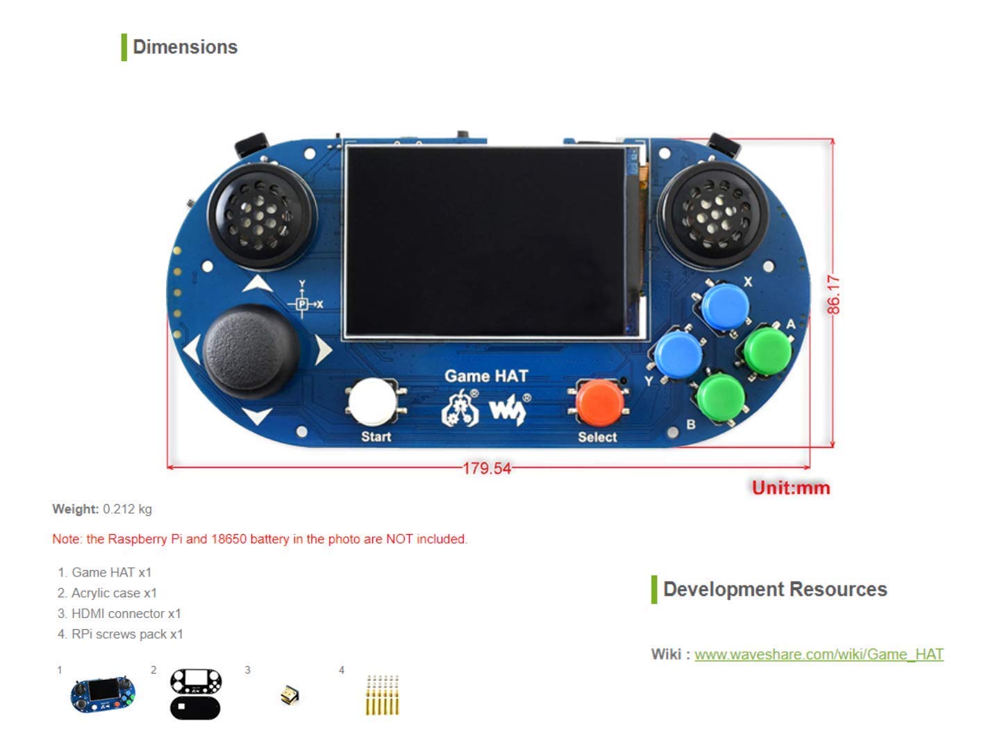 Game HAT/Game Console/Gamepad Kit for Raspberry Pi A+/B+/2B/3B/3B+/Zero W with 3.5inch IPS Screen 480x320 60 Frame