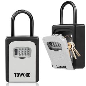 TOWOKE Key Lock Box For Outside - Weatherproof Lock box For House Key, Resettable 4-Digit Combination Lockbox, Key Storage with Loop for House, Hotels, Airbnb, Schools, Large Capacity -Updated Version