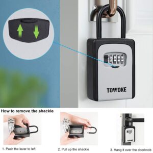 TOWOKE Key Lock Box For Outside - Weatherproof Lock box For House Key, Resettable 4-Digit Combination Lockbox, Key Storage with Loop for House, Hotels, Airbnb, Schools, Large Capacity -Updated Version