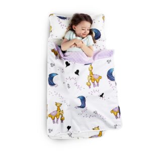 jumpoff jo - toddler nap mat - sleeping bag for kids with removable pillow and ultra soft blanket for preschool, daycare, and sleepovers - llama & mama