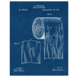 Vintage Toilet Tissue Patent Prints, 1 (11x14) Unframed Photos, Wall Art Decor Gifts for Home Office Man Cave Garage Shop Studio Lounge Bar Diner School College Student Teacher Bathroom Whimsical Fans