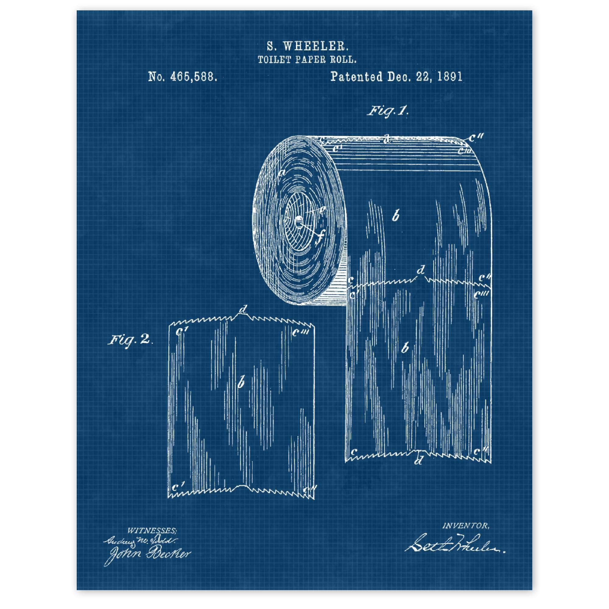 Vintage Toilet Tissue Patent Prints, 1 (11x14) Unframed Photos, Wall Art Decor Gifts for Home Office Man Cave Garage Shop Studio Lounge Bar Diner School College Student Teacher Bathroom Whimsical Fans