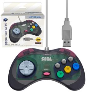 retro-bit official sega saturn usb controller pad (model 2) for sega genesis mini, ps3, pc, mac, steam, switch - usb port (slate gray)