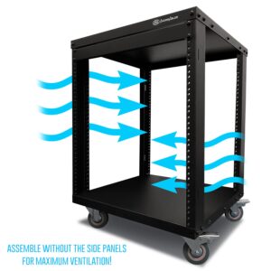 AxcessAbles 12U AV Rack Stand | 12 Space Component Rack Cabinet | Removable Side Panels for Open-Frame | 550lb Capacity Four Post Network Server Case| 19-Inch Rack-mountable Cabinet (RK12U)