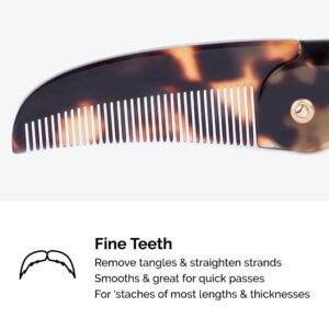 ZEUS Folding Mustache Comb, Handmade Saw-Cut Best Moustache Pocket Comb - (Tortoiseshell) - K12