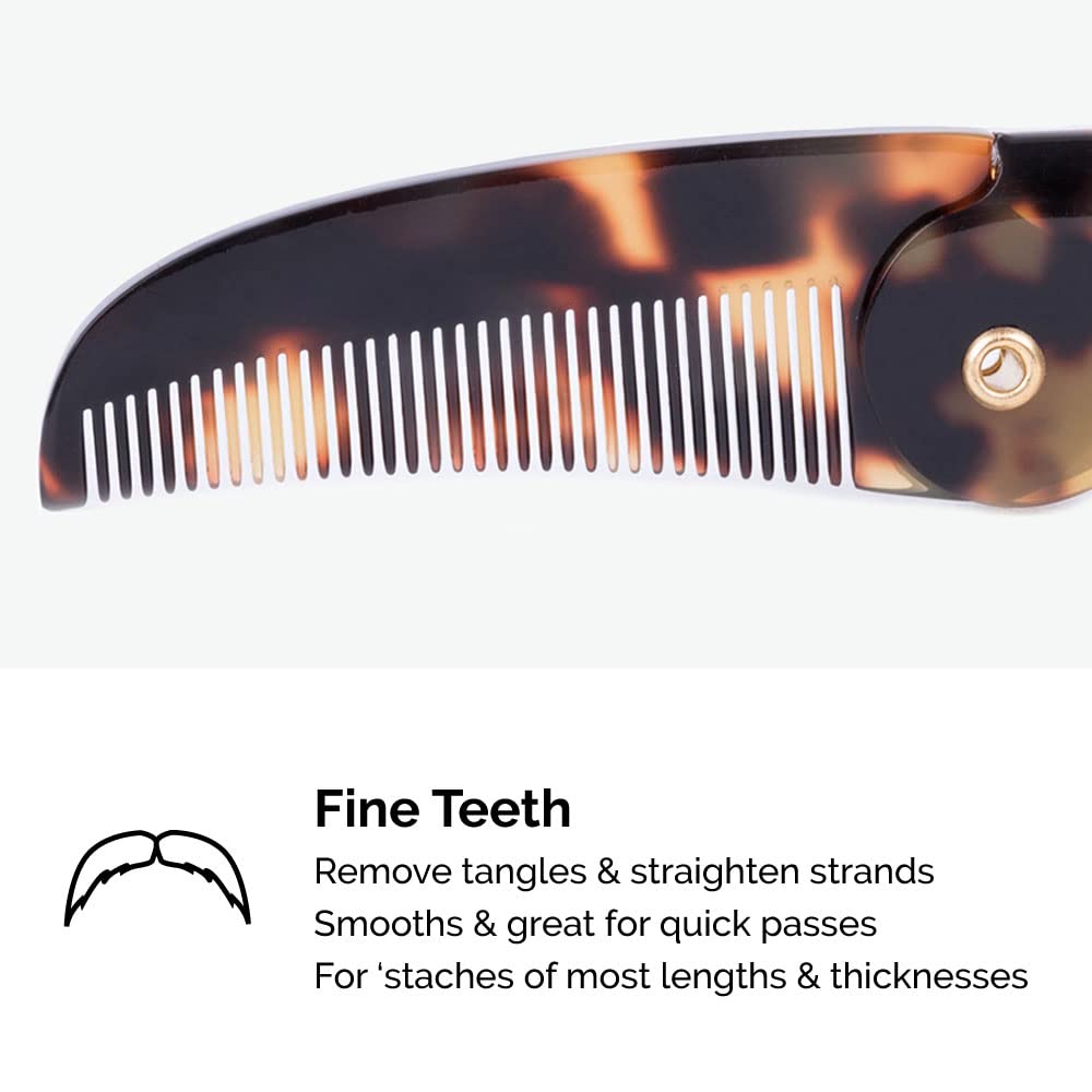 ZEUS Folding Mustache Comb, Handmade Saw-Cut Best Moustache Pocket Comb - (Tortoiseshell) - K12