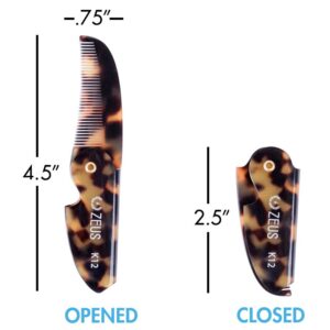 ZEUS Folding Mustache Comb, Handmade Saw-Cut Best Moustache Pocket Comb - (Tortoiseshell) - K12