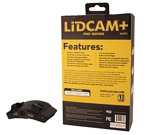 LIDCAM+ LC-WF-BZ Hands Free Hat Mounted Digital Action Camera, 1080P HD Wi-Fi with Full Audio and 1X to 4X Zoom, Black