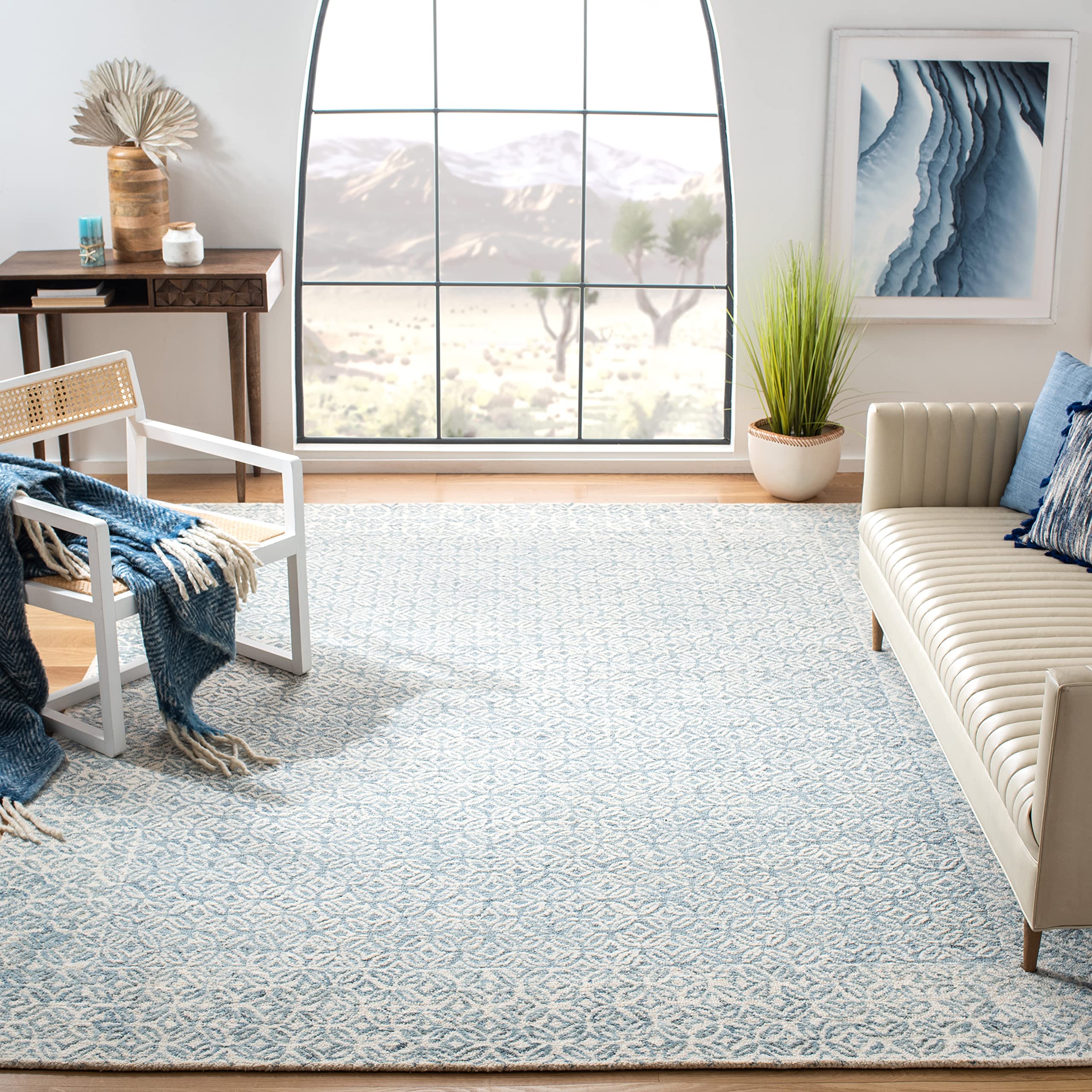 SAFAVIEH Abstract Collection Area Rug - 8' x 10', Blue & Ivory, Handmade Wool, Ideal for High Traffic Areas in Living Room, Bedroom (ABT342N)