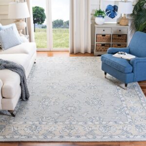 safavieh micro-loop collection area rug - 5' x 8', blue & beige, handmade wool, ideal for high traffic areas in living room, bedroom (mlp535m)