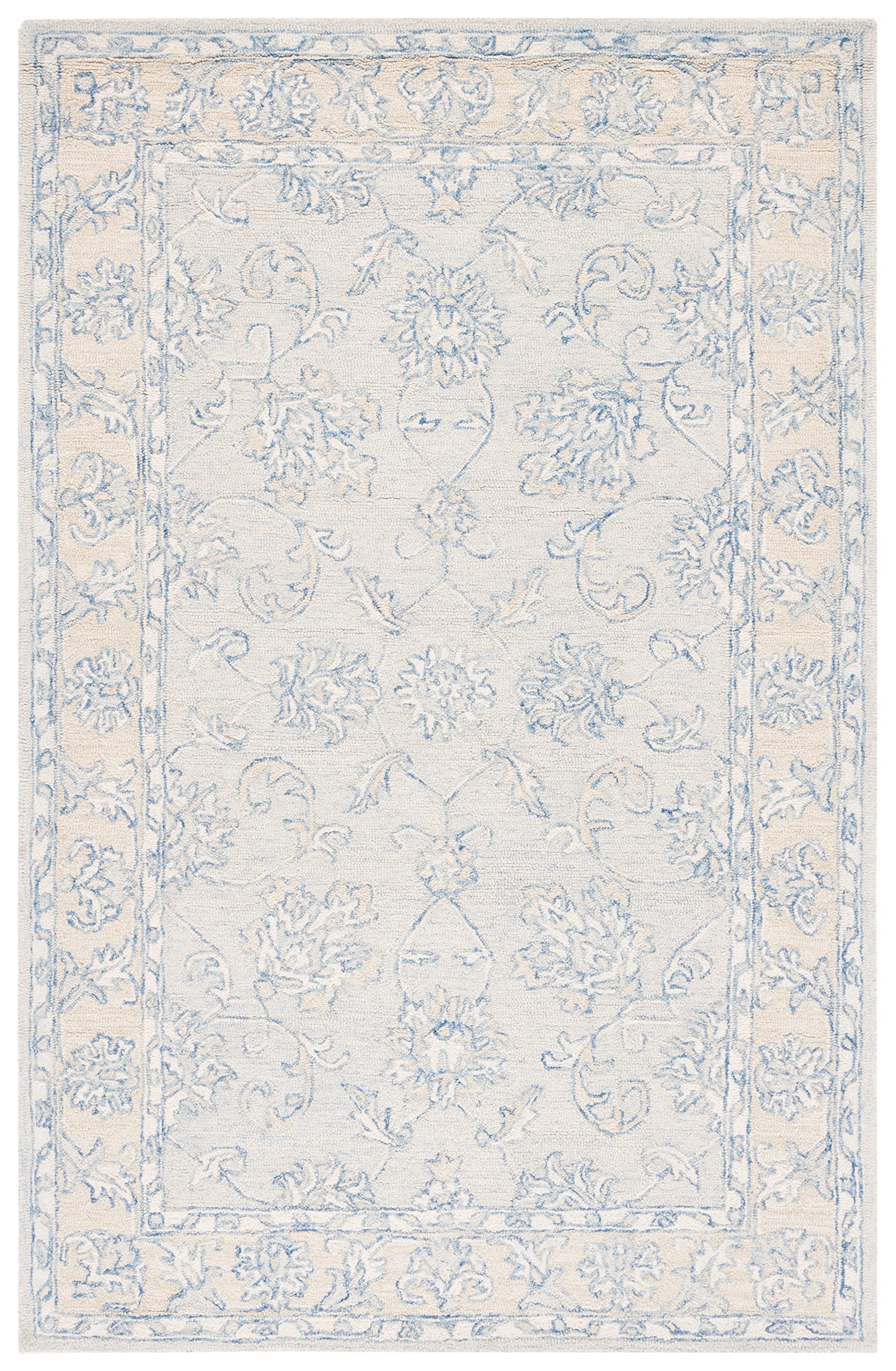 SAFAVIEH Micro-Loop Collection Area Rug - 5' x 8', Blue & Beige, Handmade Wool, Ideal for High Traffic Areas in Living Room, Bedroom (MLP535M)