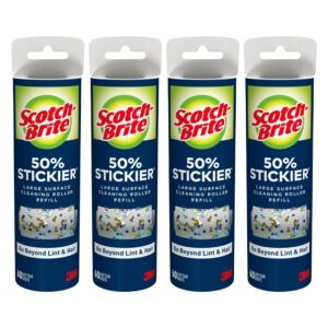 scotch-brite 50% stickier large surface roller refill, works great on pet hair, 4 refills, 60 sheets per refill, 240 sheets total gray