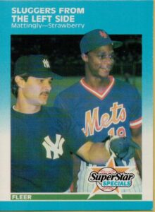 1987 fleer #638 don mattingly/darryl strawberry new york yankees/new york mets sluggers from the left side mlb baseball card nm-mt