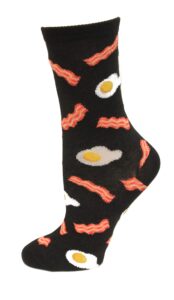 hotsox kids eggs and bacon socks 1 pair, black, kids s/m