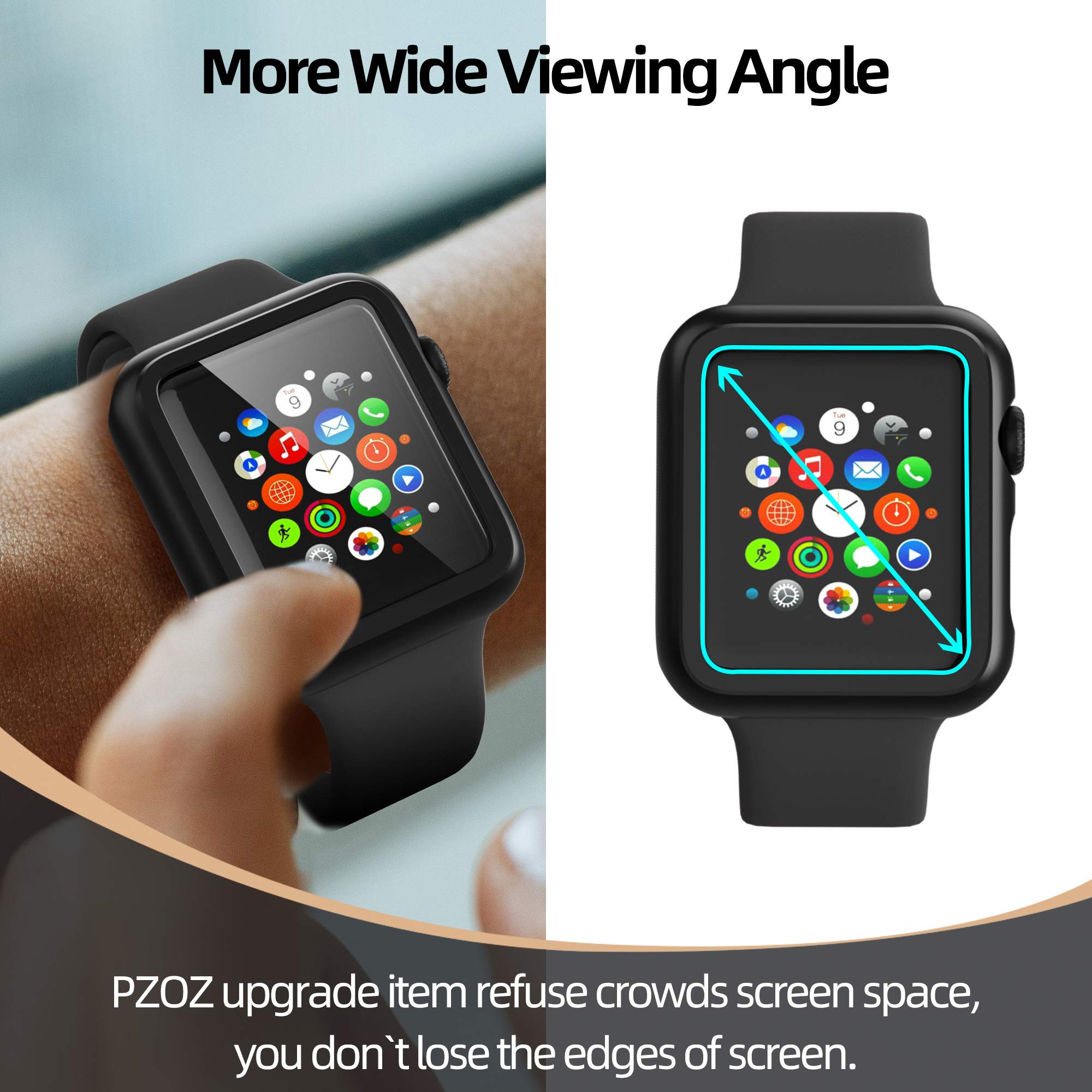 PZOZ Compatible for Apple Watch Series 3 / Series 2 Case with Screen Protector 38mm Accessories Slim Guard Thin Bumper Full Coverage Matte Hard Cover Defense Edge for iWatch Women Men GPS (Black)