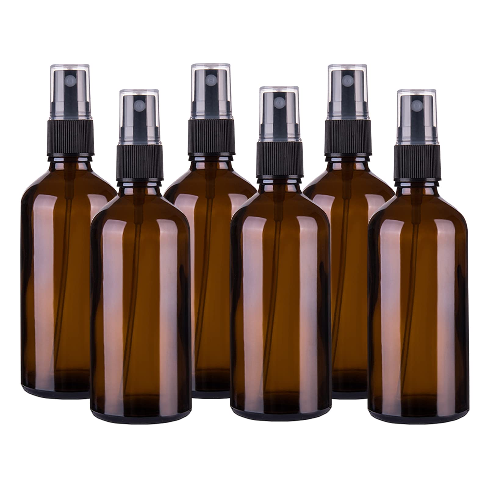 Hydior 4oz Amber Glass Spray Bottle for Essential Oil, Empty Fine Mist Spray Bottle, 6 Pack