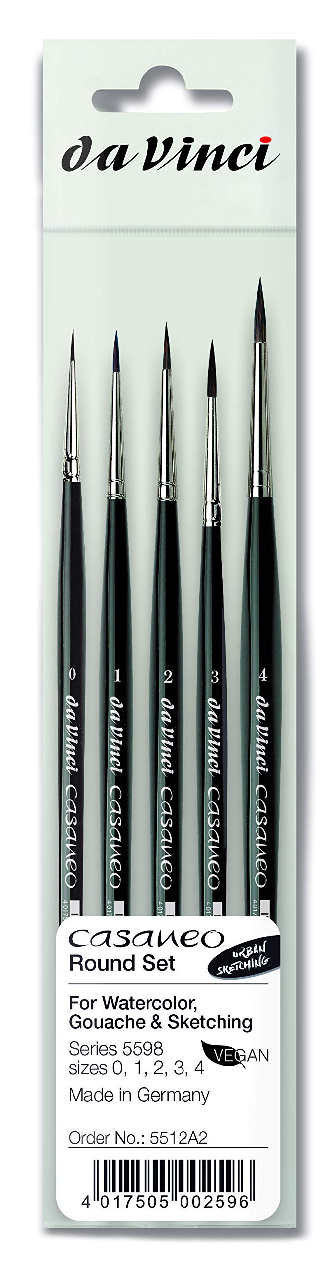 da Vinci Brushes 5598 Casaneo Round (Sizes 0,1,2,3,4) Artist Brush Set, Black, 5 Count