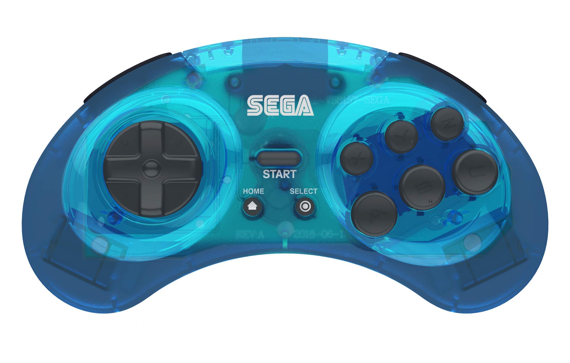 Retro-Bit Official Sega Genesis Bluetooth Controller 8-Button Arcade Pad for Nintendo Switch, Android, PC, Mac, Steam (Clear Blue)