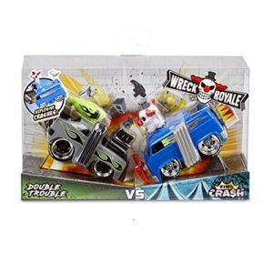 mga entertainment wreck royale exploding crashing 2 pack double trouble vs. king cra$h race cars with 12 mix 'n match explosive parts, multicolor, (model: 565758)