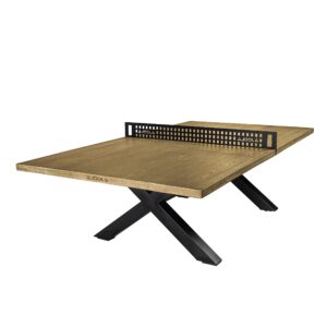 joola berkshire outdoor table tennis table - multi use conference table dining table - concrete oak wood look includes steel outdoor ping pong net set & frame - hybrid indoor outdoor ping pong table