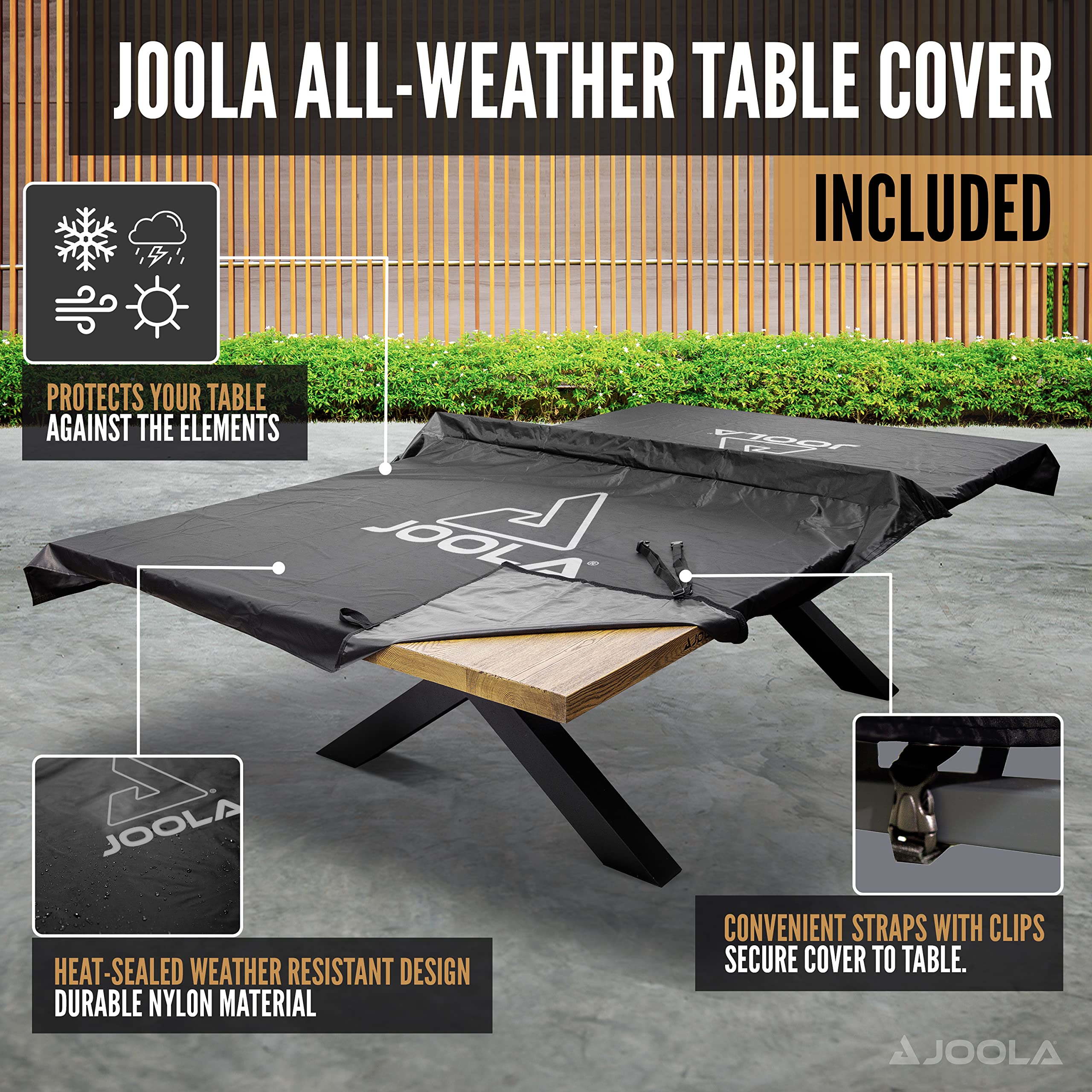 JOOLA Berkshire Outdoor Table Tennis Table - Multi Use Conference Table Dining Table - Concrete Oak Wood Look Includes Steel Outdoor Ping Pong Net Set & Frame - Hybrid Indoor Outdoor Ping Pong Table