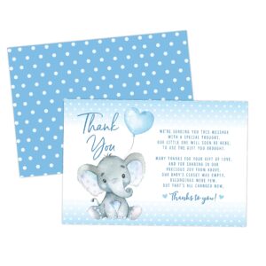 your main event prints elephant baby shower thank you cards 20 count pre-written thank you cards, baby sprinkle blue dots