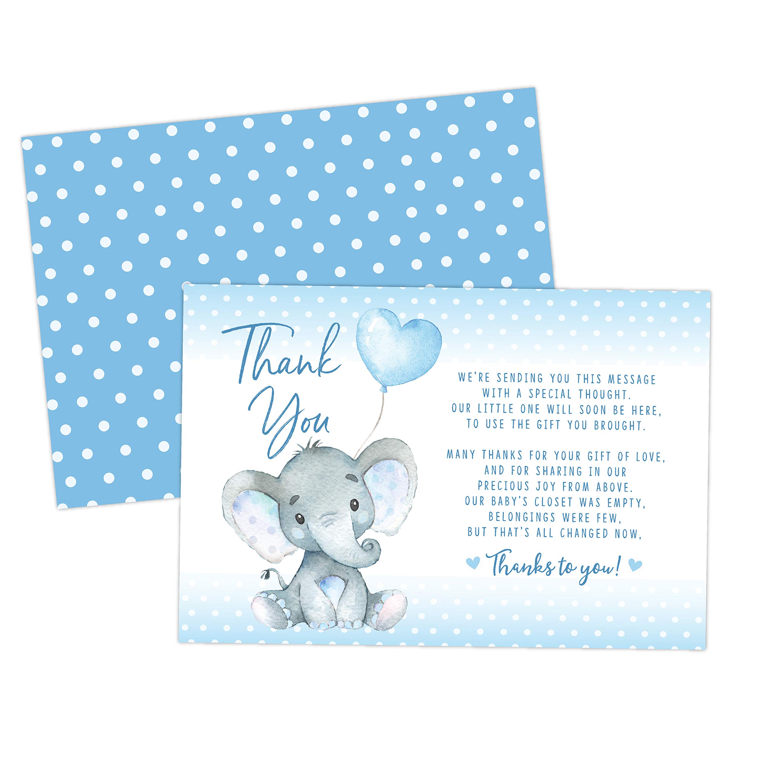 Your Main Event Prints Elephant Baby Shower Thank You Cards 20 Count Pre-written Thank You Cards, Baby Sprinkle Blue Dots