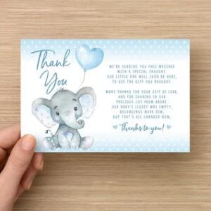 Your Main Event Prints Elephant Baby Shower Thank You Cards 20 Count Pre-written Thank You Cards, Baby Sprinkle Blue Dots