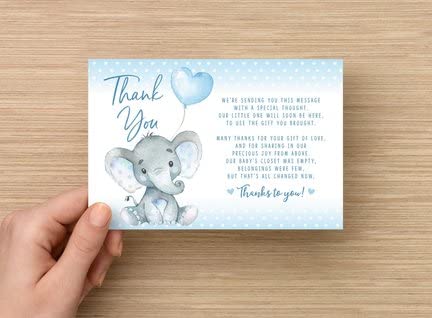 Your Main Event Prints Elephant Baby Shower Thank You Cards 20 Count Pre-written Thank You Cards, Baby Sprinkle Blue Dots