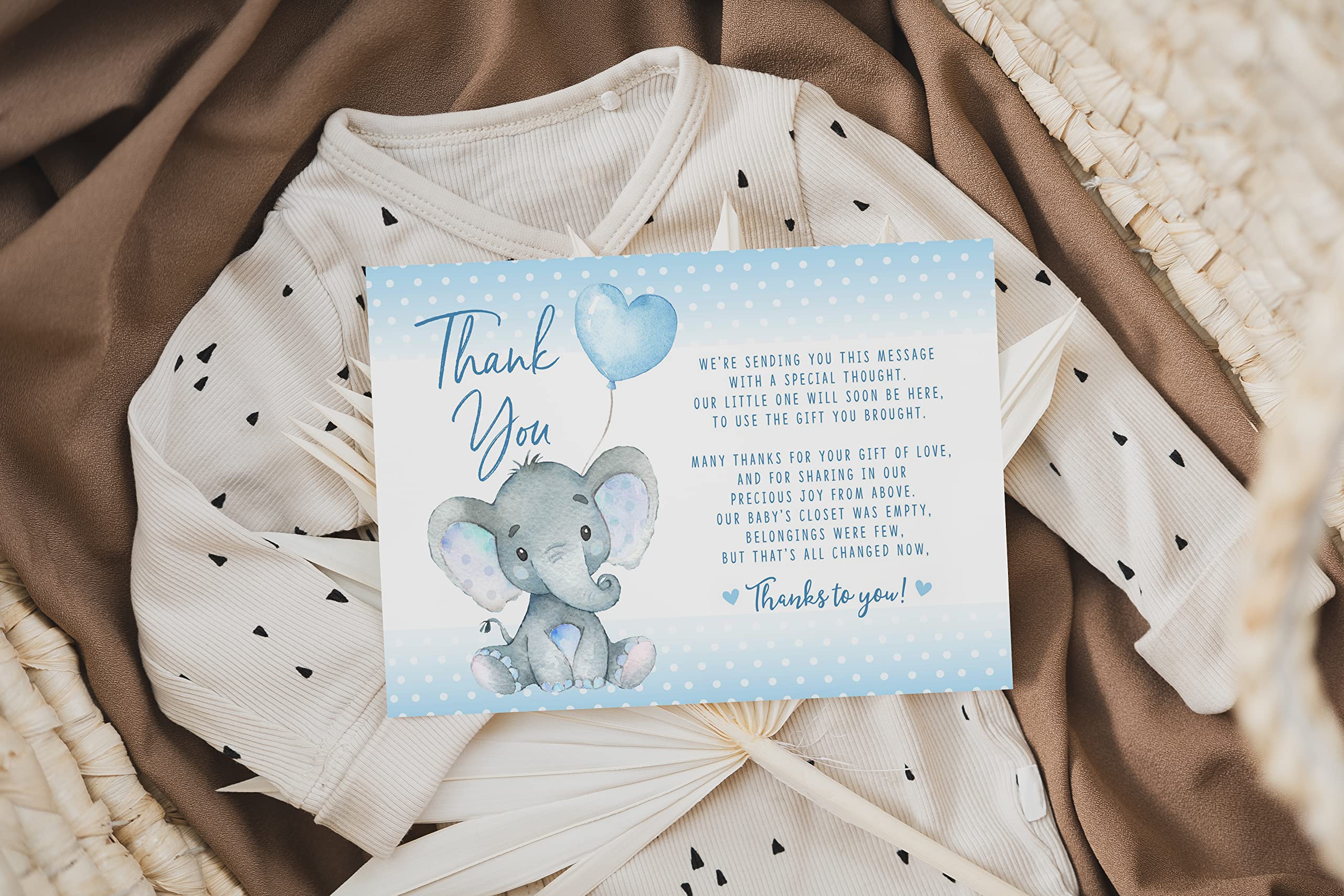 Your Main Event Prints Elephant Baby Shower Thank You Cards 20 Count Pre-written Thank You Cards, Baby Sprinkle Blue Dots