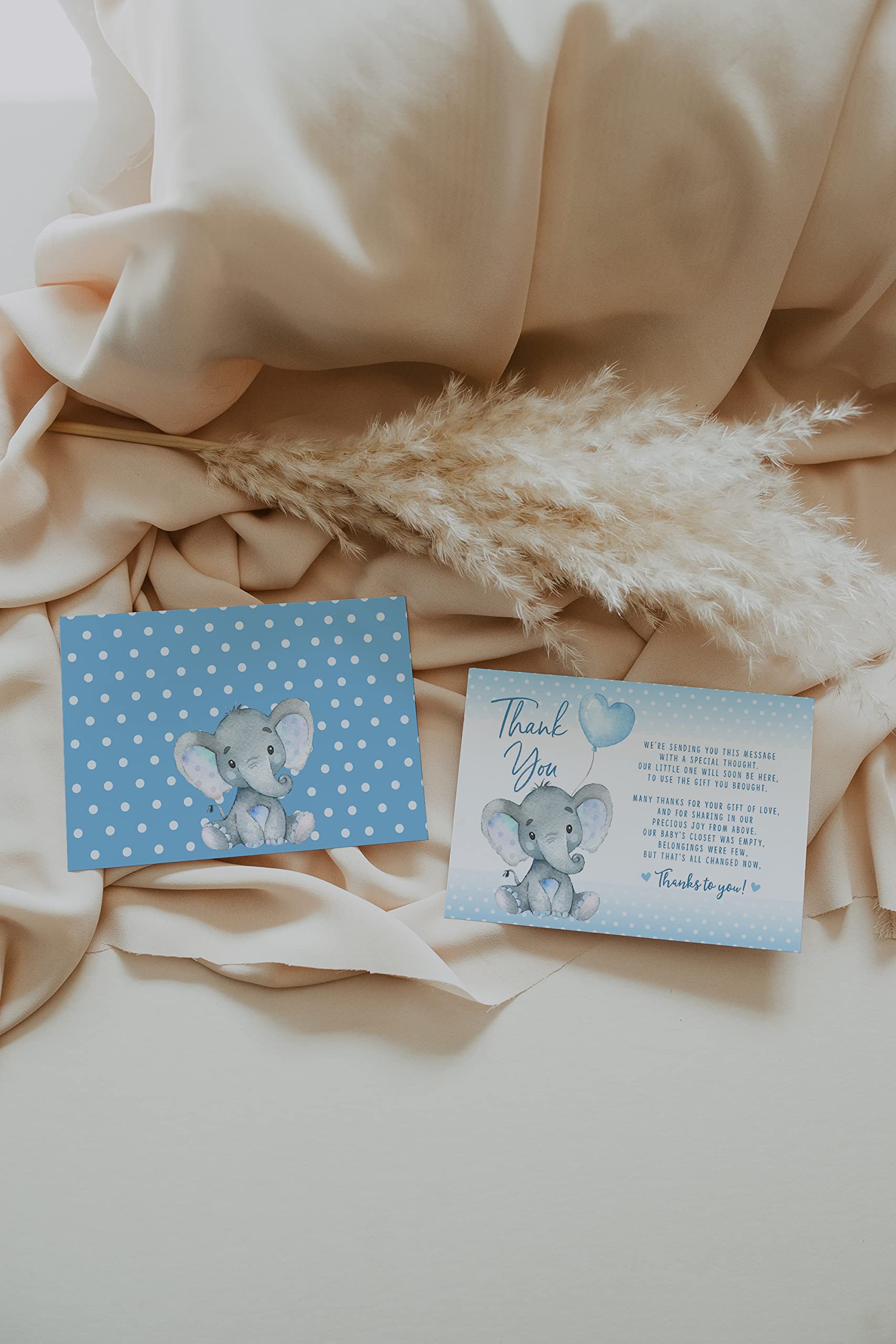 Your Main Event Prints Elephant Baby Shower Thank You Cards 20 Count Pre-written Thank You Cards, Baby Sprinkle Blue Dots