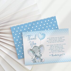 Your Main Event Prints Elephant Baby Shower Thank You Cards 20 Count Pre-written Thank You Cards, Baby Sprinkle Blue Dots