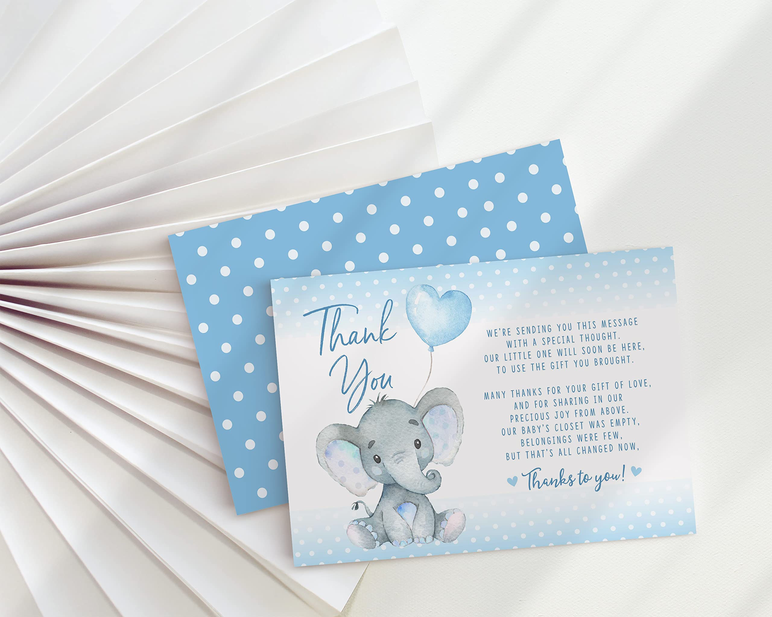 Your Main Event Prints Elephant Baby Shower Thank You Cards 20 Count Pre-written Thank You Cards, Baby Sprinkle Blue Dots