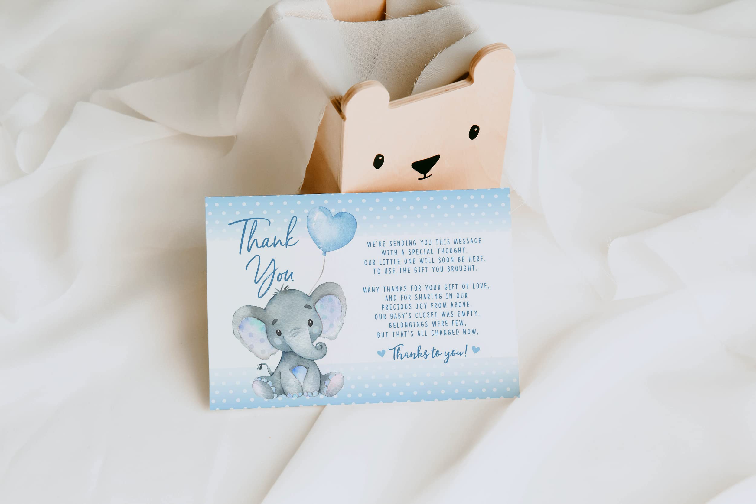 Your Main Event Prints Elephant Baby Shower Thank You Cards 20 Count Pre-written Thank You Cards, Baby Sprinkle Blue Dots