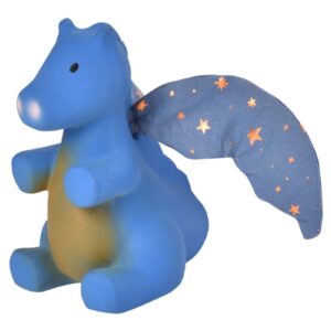 Tikiri Fairytales Midnight Dragon Natural Rubber Rattle with Crinkle Wings (Royal Blue)