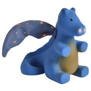 Tikiri Fairytales Midnight Dragon Natural Rubber Rattle with Crinkle Wings (Royal Blue)