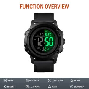 CKE Men's Digital Sports Watch Large Face Waterproof Wrist Watches for Men with Stopwatch Alarm LED Back Light