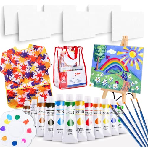 J MARK Ultimate Kids Paint Set – Complete Acrylic Paint Set for Kids, Includes Washable Paints, Storage Bag, Wood Easel, Canvas and More