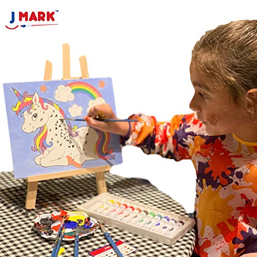 J MARK Ultimate Kids Paint Set – Complete Acrylic Paint Set for Kids, Includes Washable Paints, Storage Bag, Wood Easel, Canvas and More