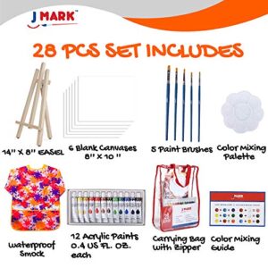 J MARK Ultimate Kids Paint Set – Complete Acrylic Paint Set for Kids, Includes Washable Paints, Storage Bag, Wood Easel, Canvas and More