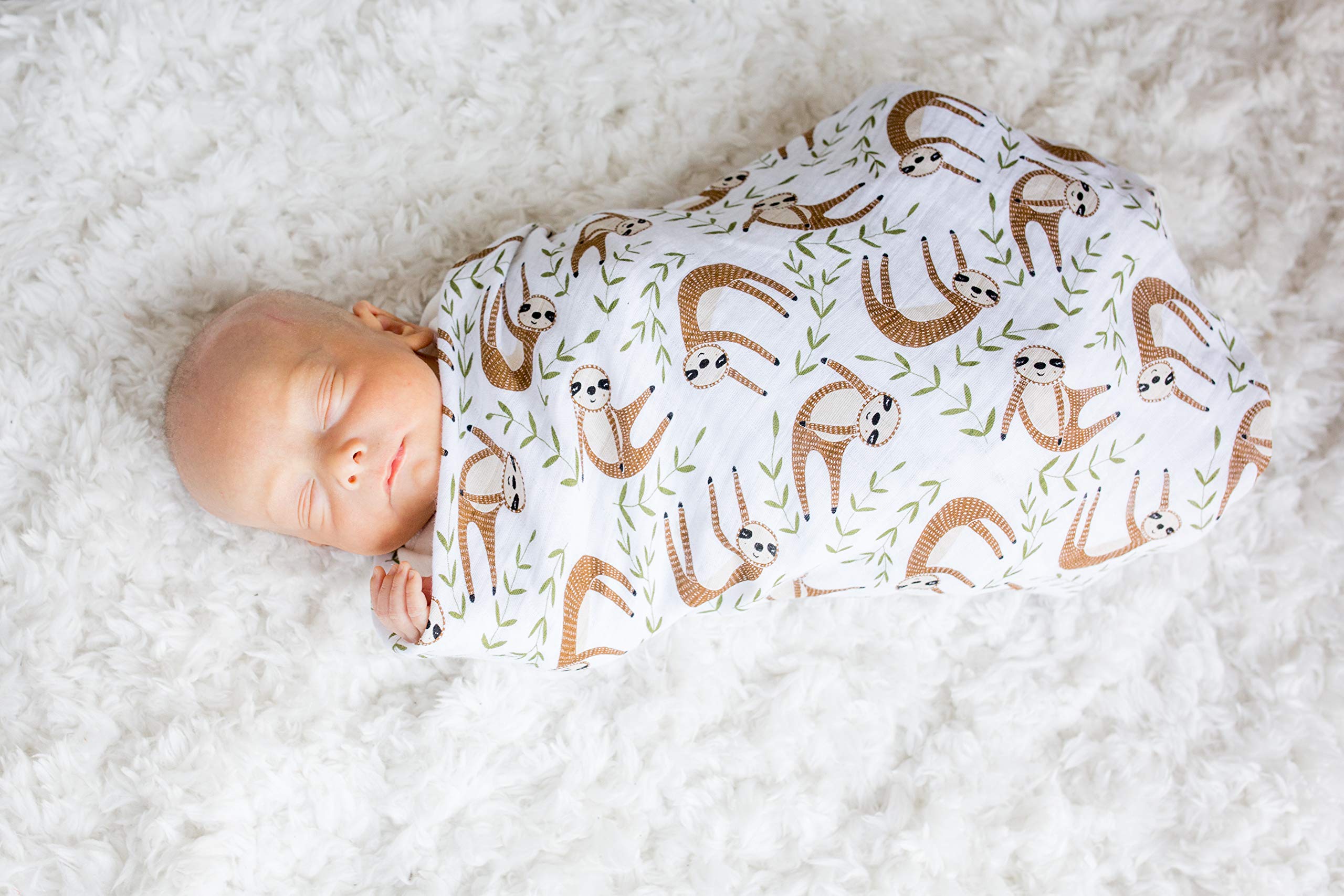 lulujo Baby Swaddle Blanket| Unisex Softest 100% Cotton Muslin Swaddle Blanket| Neutral Receiving Blanket for Girls & Boys | 47in x 47in Sloth