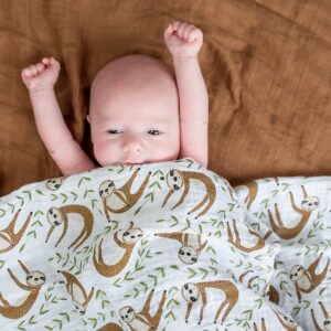 lulujo Baby Swaddle Blanket| Unisex Softest 100% Cotton Muslin Swaddle Blanket| Neutral Receiving Blanket for Girls & Boys | 47in x 47in Sloth