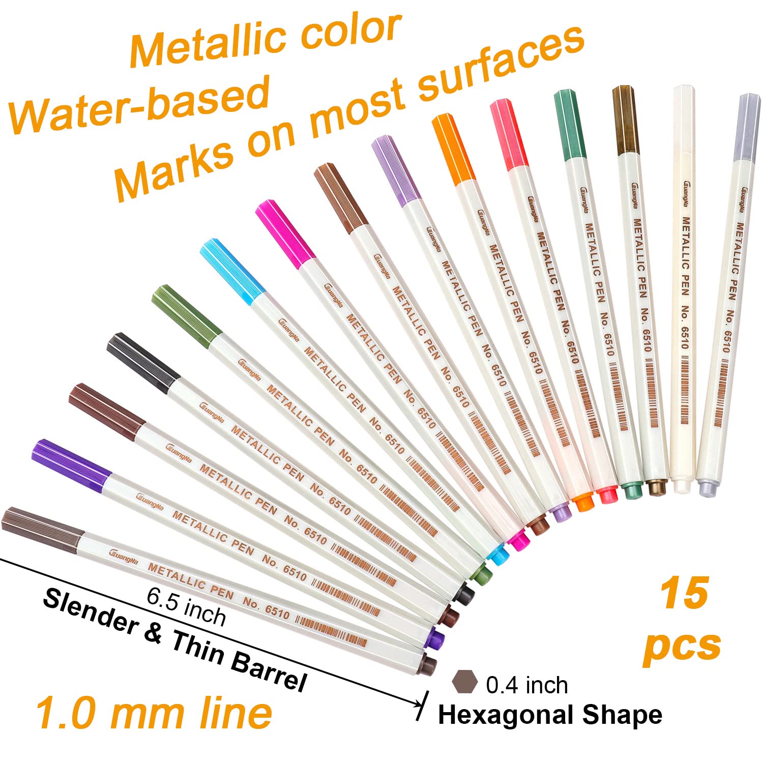 Sunshilor Metallic Markers Fine Point Metallic Marker Pens for Black Paper, Rock Painting, Easter Egg, Halloween Pumpkin, Card Making, Metal, Ceramic, Wine Glass, Set of 15